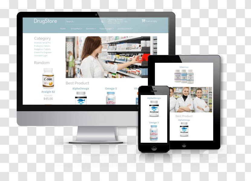 Responsive Web Design Template System VirtueMart Joomla - Wordpress - Drug Store Transparent PNG