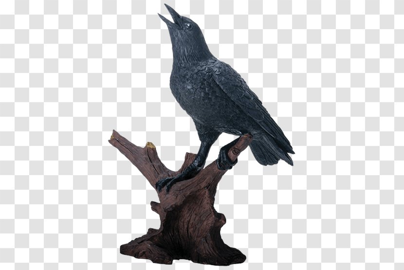 American Crow Bird Figurine Statue - Perched Raven Overlay Transparent PNG