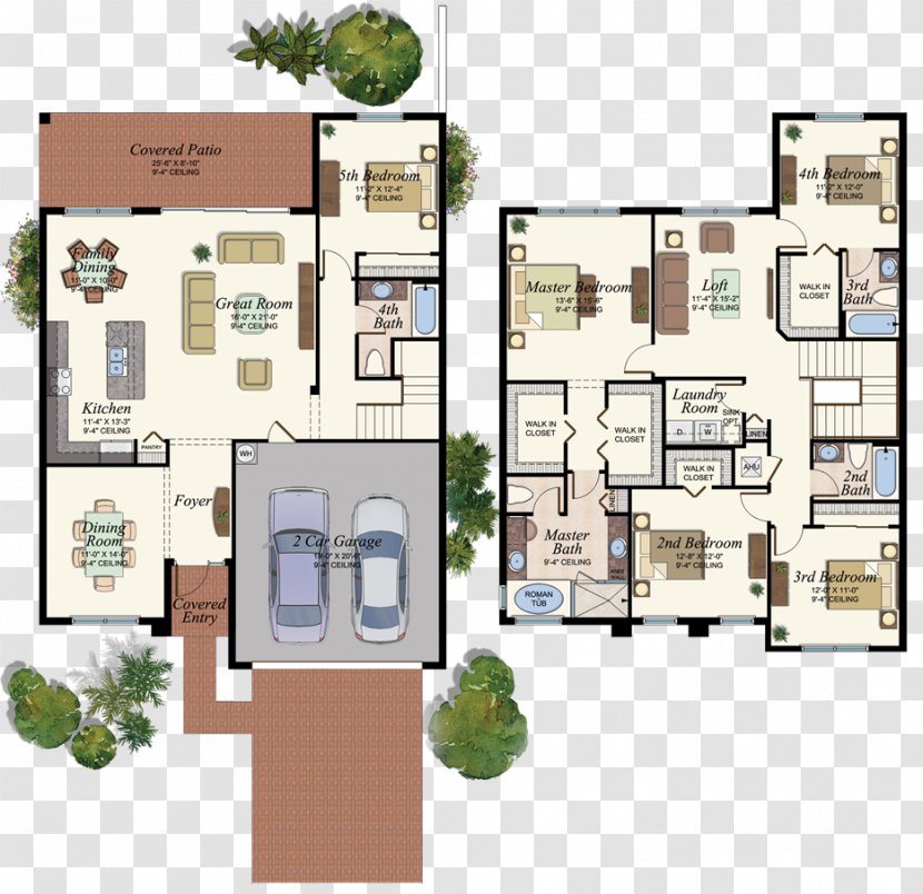 Floor Plan Delray Beach House Multi-family Residential - G L Homes - Three Rooms And Two Transparent PNG