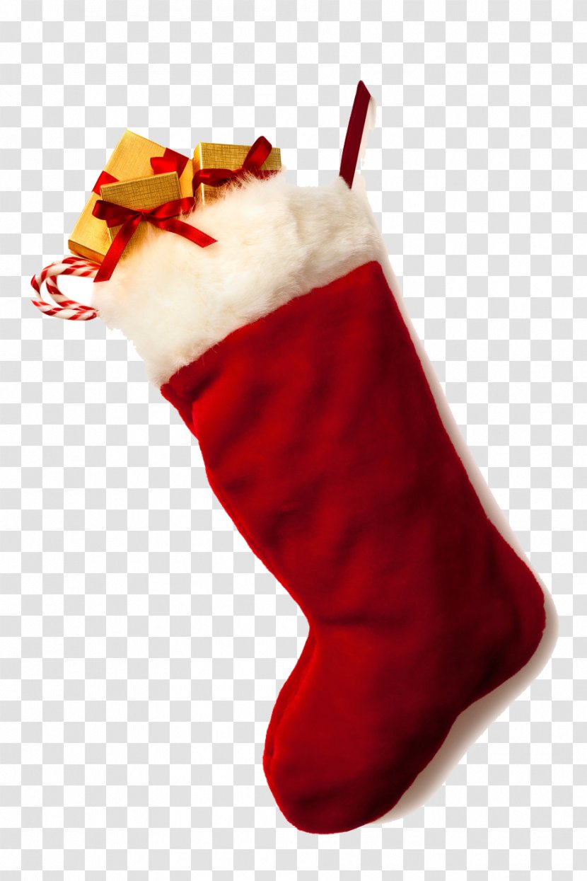 Christmas Stocking Santa Claus Candy Cane - Clipart Transparent PNG