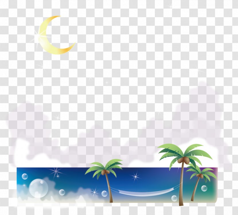 Coconut Euclidean Vector - Cloud - Moon Tree Sea Poster Transparent PNG