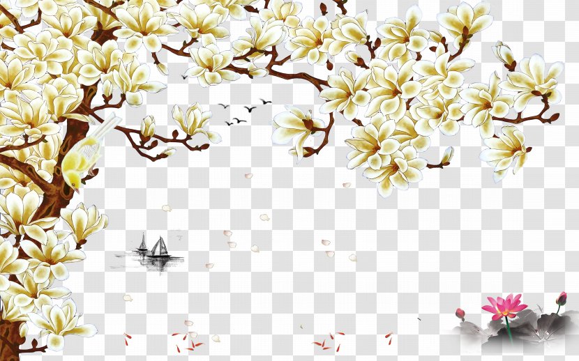 Paper Wall Painting Wallpaper - Blossom - Magnolia Tree Transparent PNG