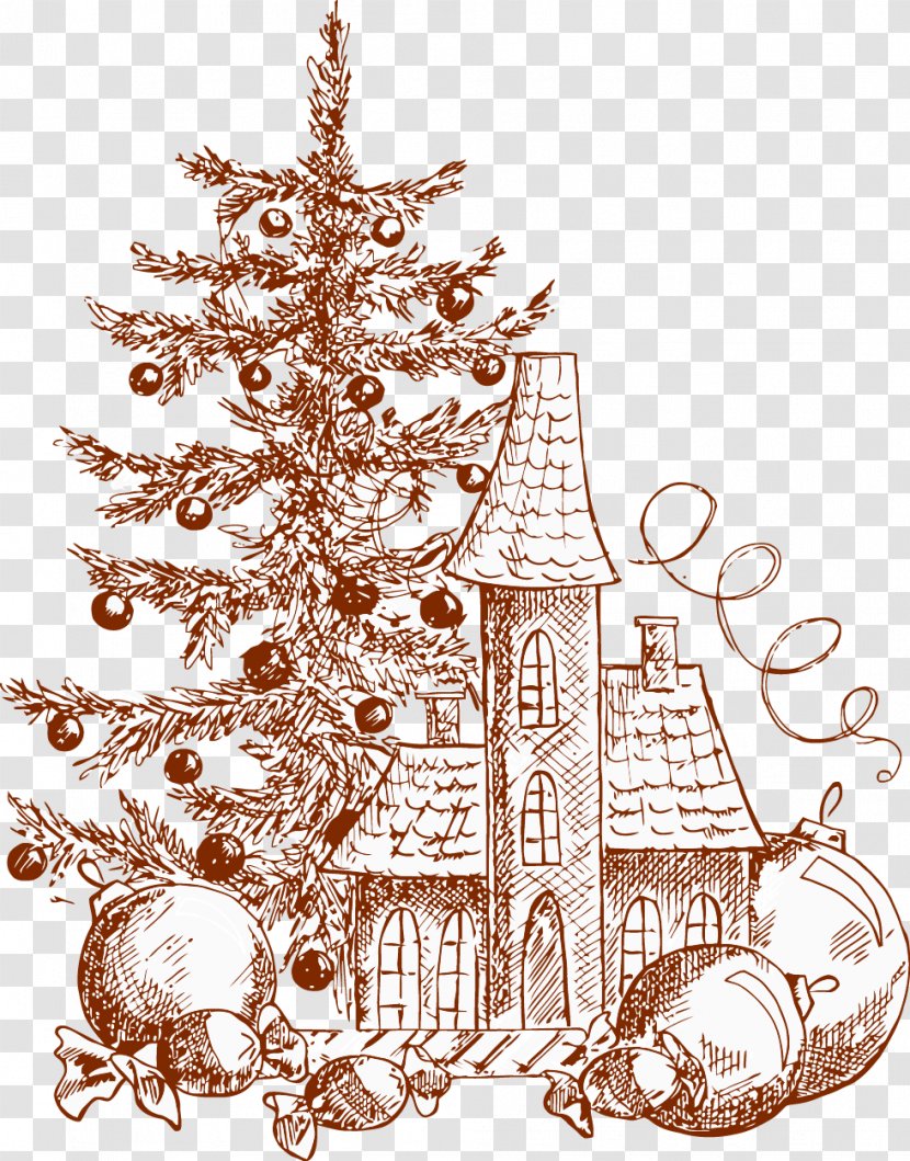 Drawing Painting Illustration - Christmas Tree - Hand-painted Creative Castle Transparent PNG