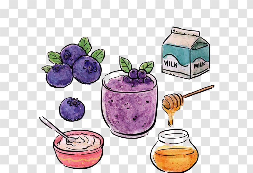 Smoothie Milkshake Muffin Blueberry - Recipe - Milk Honey And Arbutin Flat Hand Drawing Transparent PNG