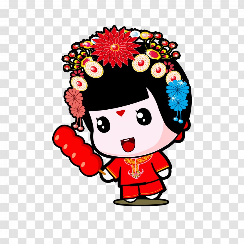 Tanghulu Cartoon - Bride Holding Candied Fruit Transparent PNG