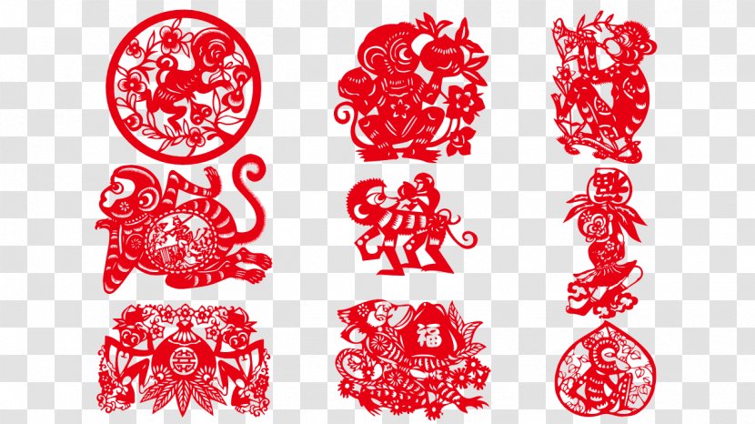 Papercutting Baby Monkeys Chinese Paper Cutting - Monkey - Cut,Grilles,new Year,Chinese New Year Transparent PNG