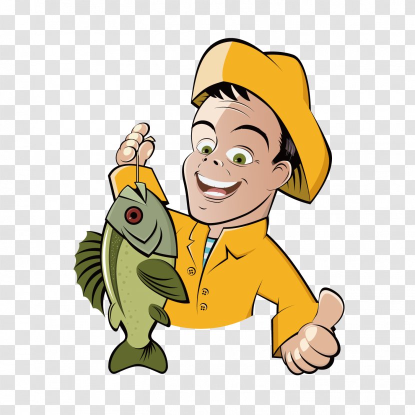 Fishing Cartoon Fisherman Clip Art - Drawing - The Middle-aged Man With Fish Transparent PNG