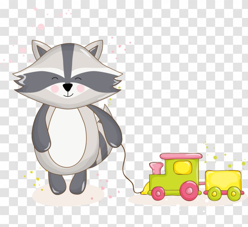 Raccoon Cartoon - Cute Hand-painted Toy Trains Transparent PNG