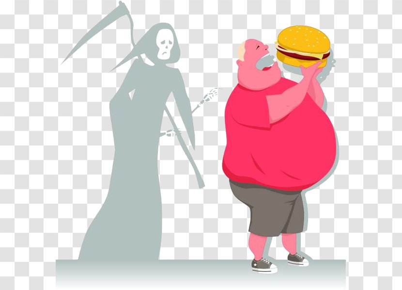 Royalty-free Overeating Obesity Illustration - Watercolor - The Fat Man Is Trying To Catch Hamburgers Transparent PNG