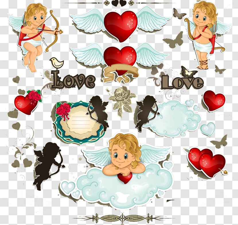 Cupid Illustration - Valentines Day - Valentine Angel Label Vector Material Transparent PNG
