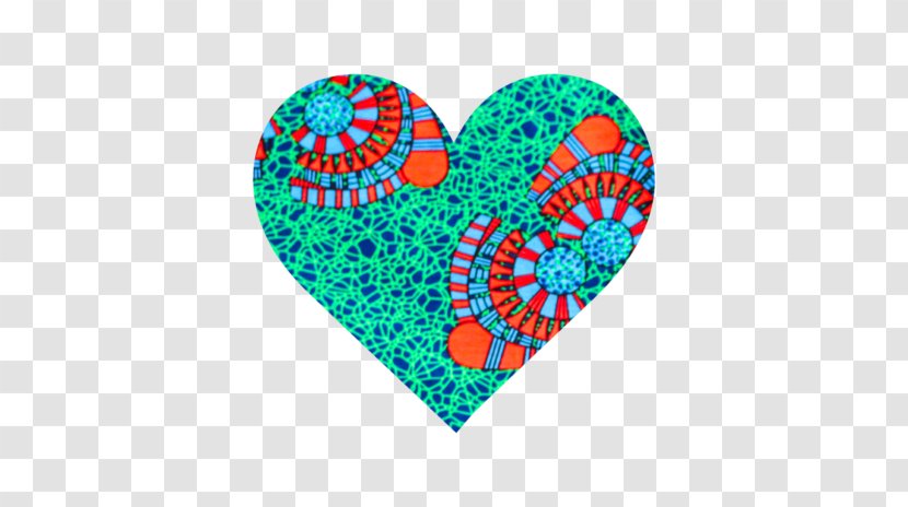 Turquoise Line Heart - Cartoon - African Fabric Transparent PNG