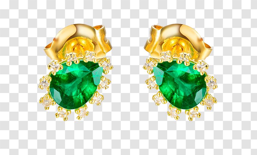 Emerald Earring Diamond Jewellery - Designer - Gold Earrings Transparent PNG