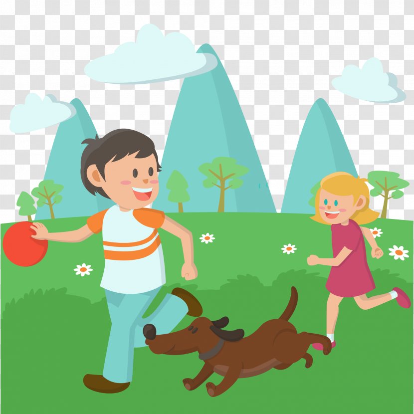 Child Illustration Dog Image - Grass - Poster Transparent PNG