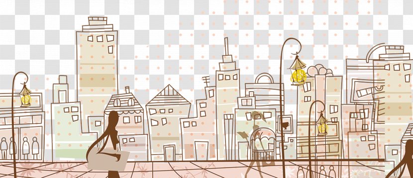Illustration - Material - Hand Painted Lines City Background Transparent PNG