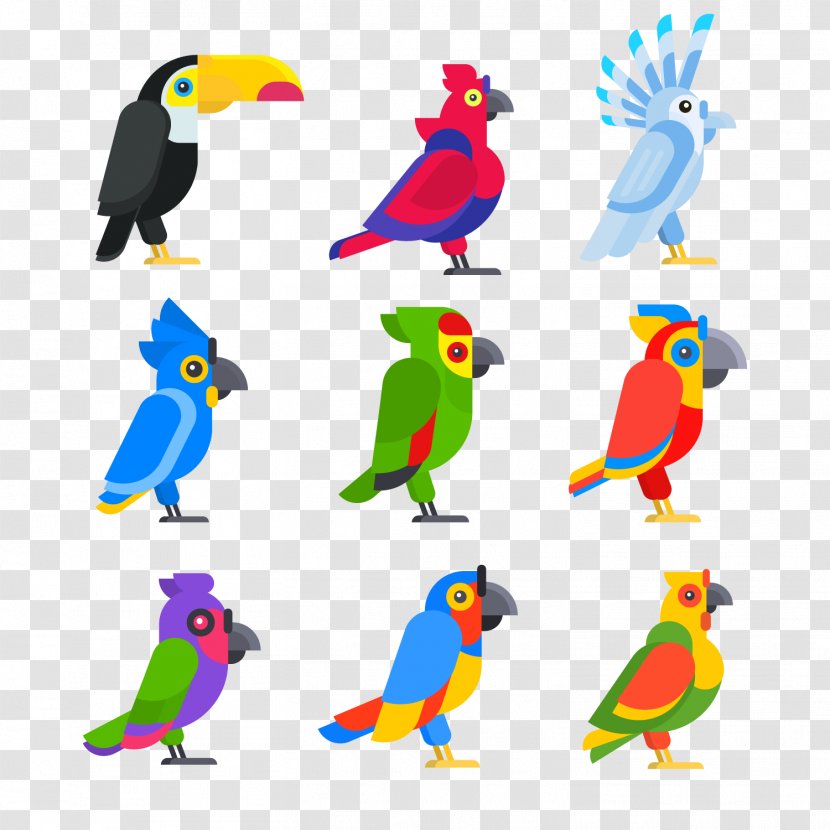 Bird Parrot Flat Design - Cartoon Vector Transparent PNG