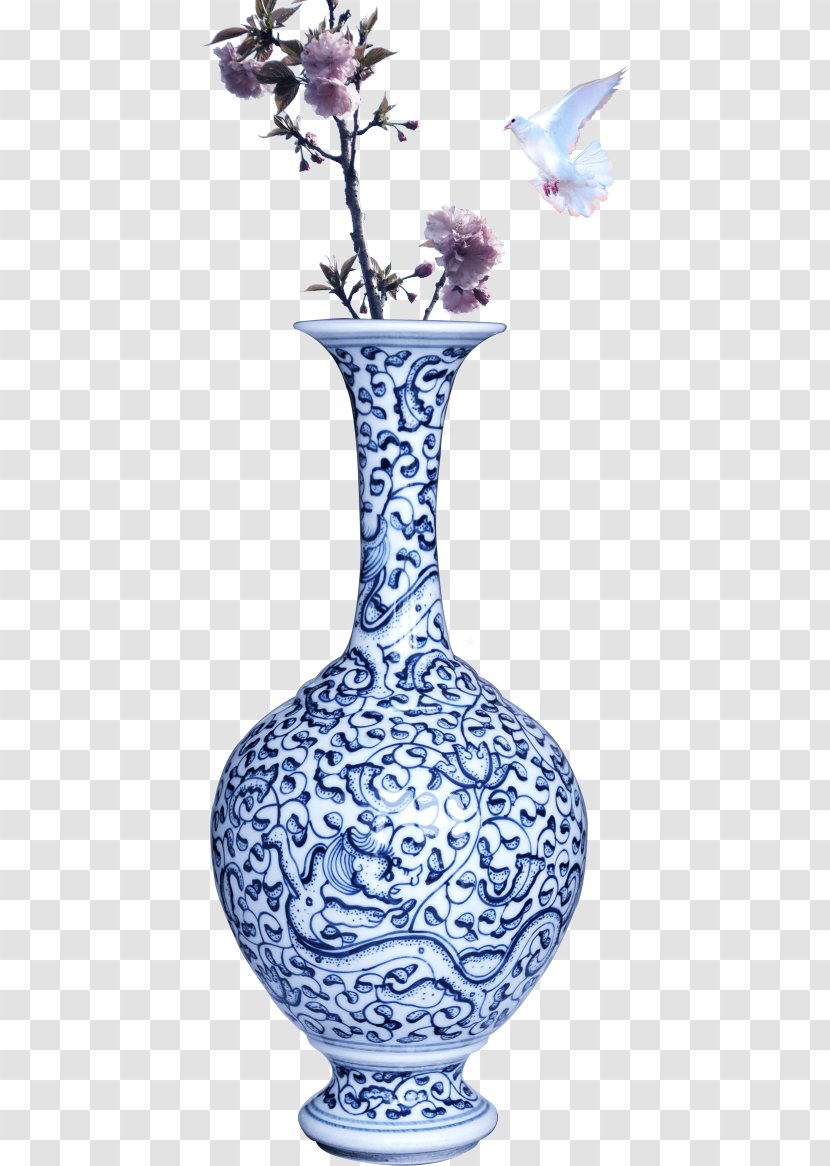 Vase Blue And White Pottery Porcelain Ceramic - Bottle Flower Transparent PNG
