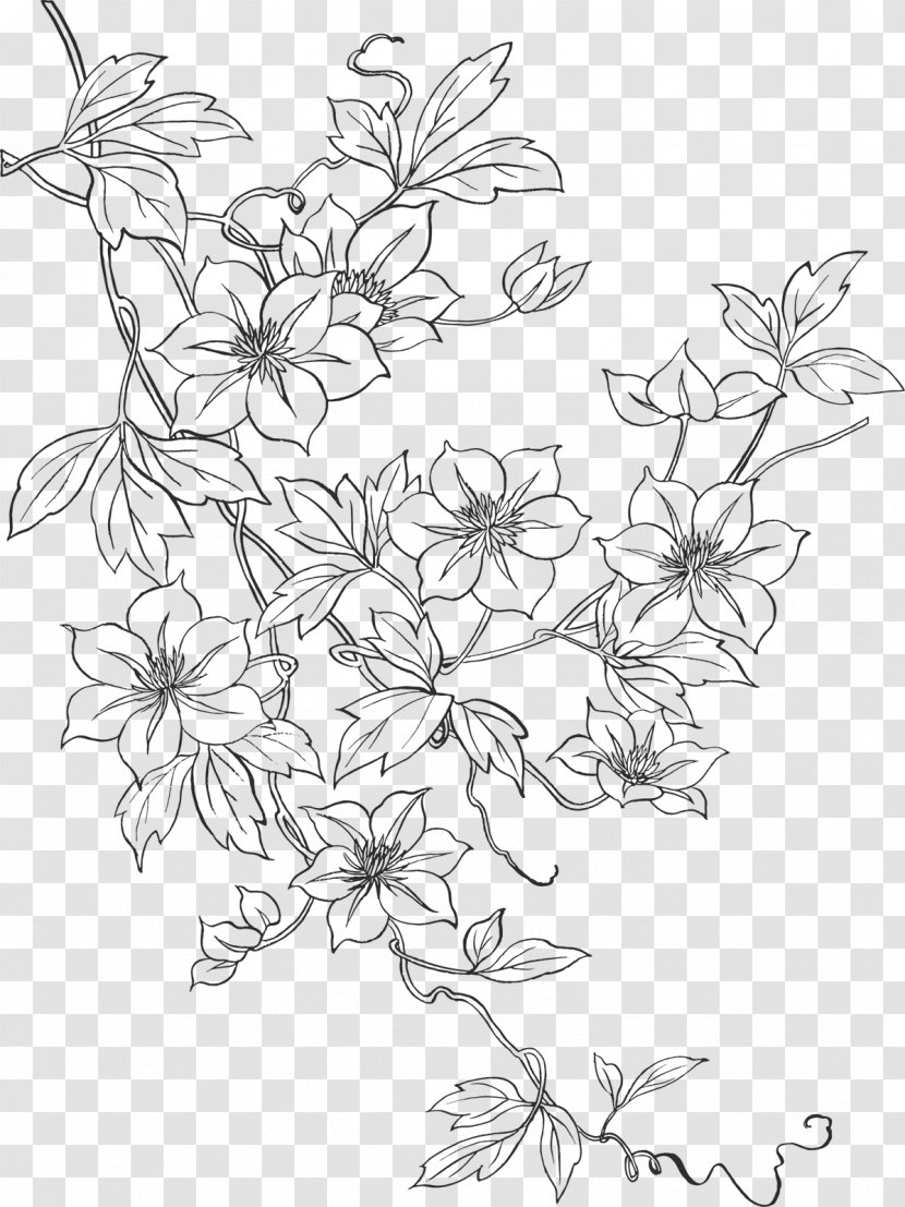 Line Art Embroidery Drawing Flower Pattern - Twig Transparent PNG