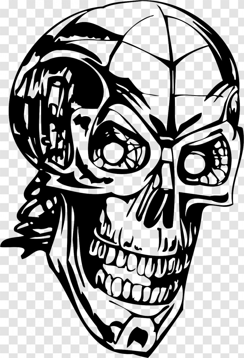 Tattoo Decal Terminator Skull - Black And White Transparent PNG