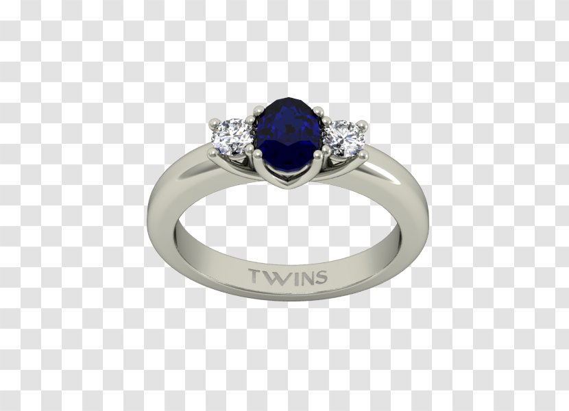 Sapphire Engagement Ring Twins Diamonds - Silver Transparent PNG