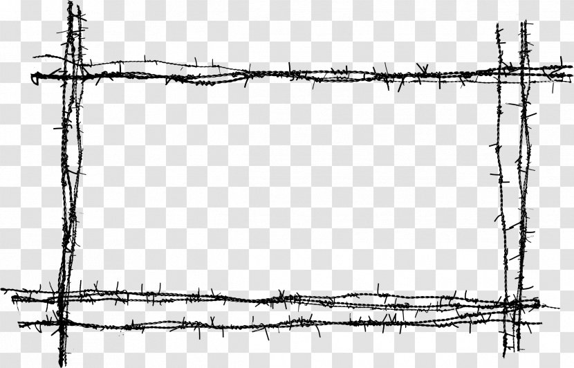 Barbed Wire Chain-link Fencing - Overhead Power Line - Black And White Transparent PNG