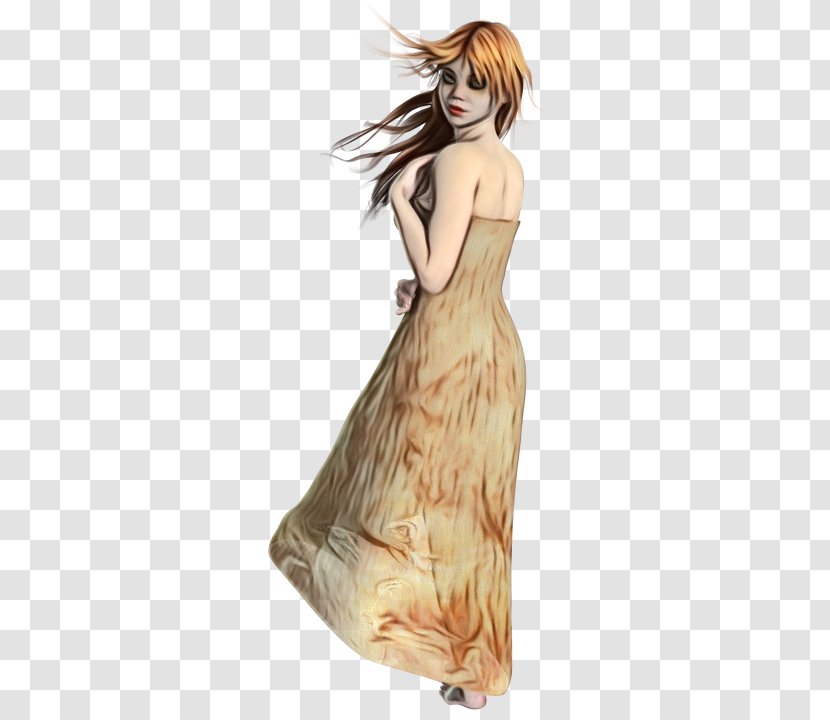 Clothing Dress Gown Shoulder Beige - Drawing Long Hair Transparent PNG