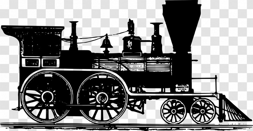 Train Rail Transport Steam Locomotive Clip Art - Black And White Transparent PNG