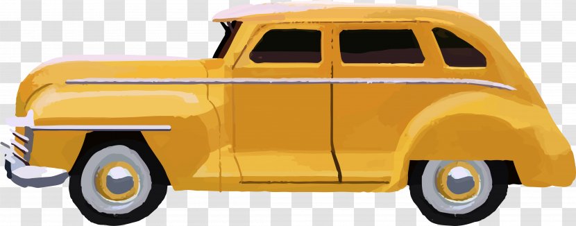 Car Drawing Euclidean Vector - Mid Size - Vintage Yellow Retro Transparent PNG