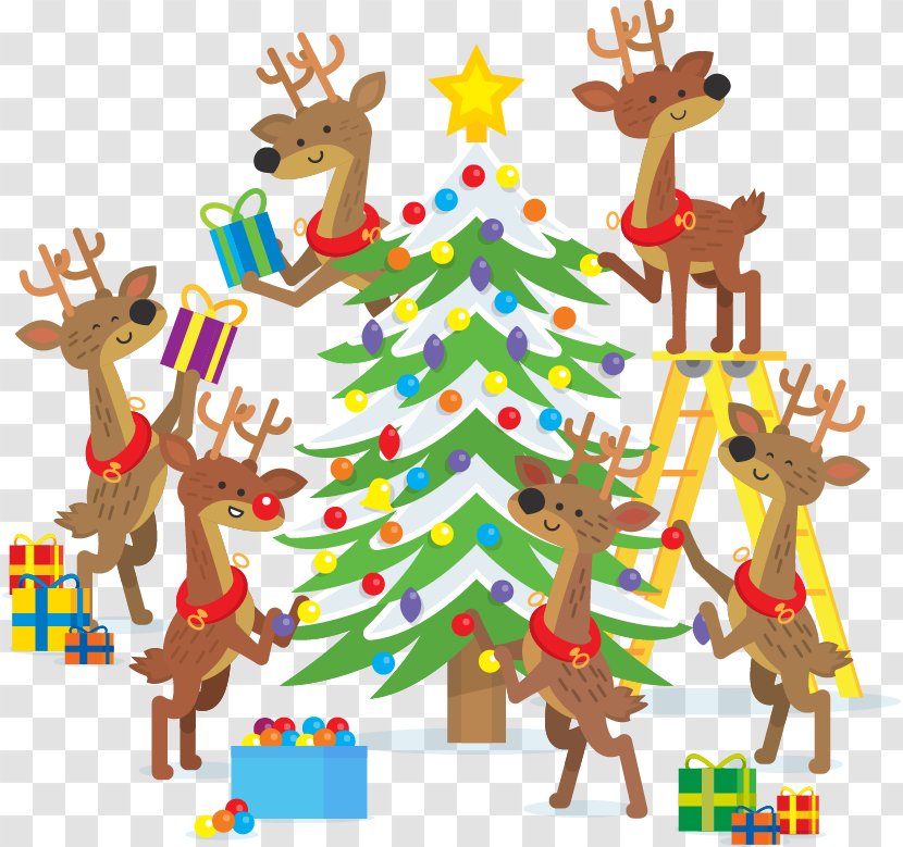 Christmas Tree Lights New Year Gift - Vector Festive Cartoon Deer Transparent PNG
