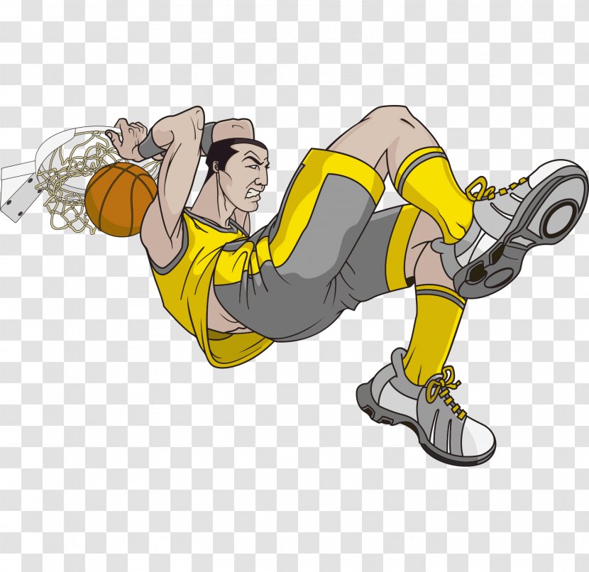 Cartoon Basketball Clip Art - Yellow - Vector Hand Painted Dunk To Play Player Transparent PNG