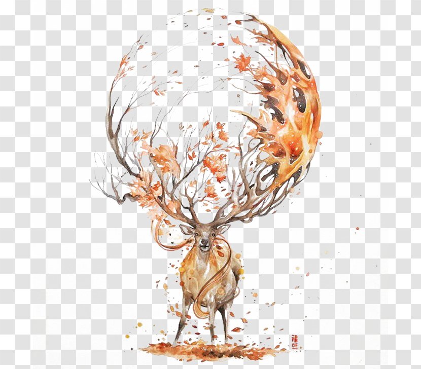 Deer Watercolor Painting Drawing Illustration - Art - Autumn Transparent PNG