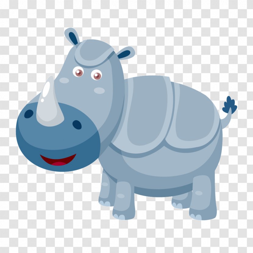 Hippopotamus Rhinoceros Animal - Clip Art - Vector Blue Cartoon Rhino Transparent PNG