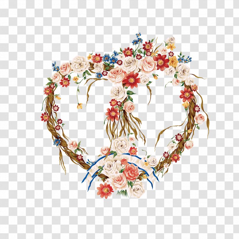 Valentine's Day Border Flowers Heart Floral Design - Wreath - Red Dream Romantic Decorative Patterns Transparent PNG