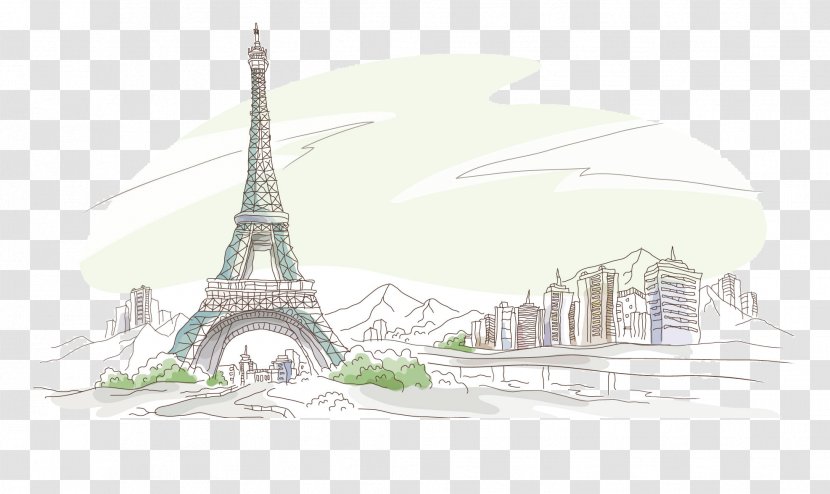 Eiffel Tower 58 Tour Drawing Wallpaper - Watercolor Landscapes Painted Line Transparent PNG