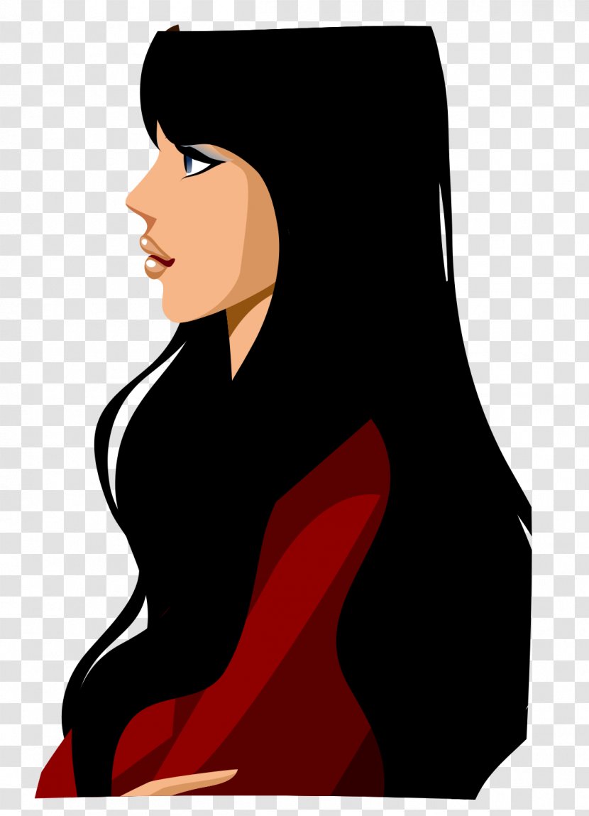 Woman Cartoon Black Hair Illustration - Tree - Vector Long Haired Transparent PNG