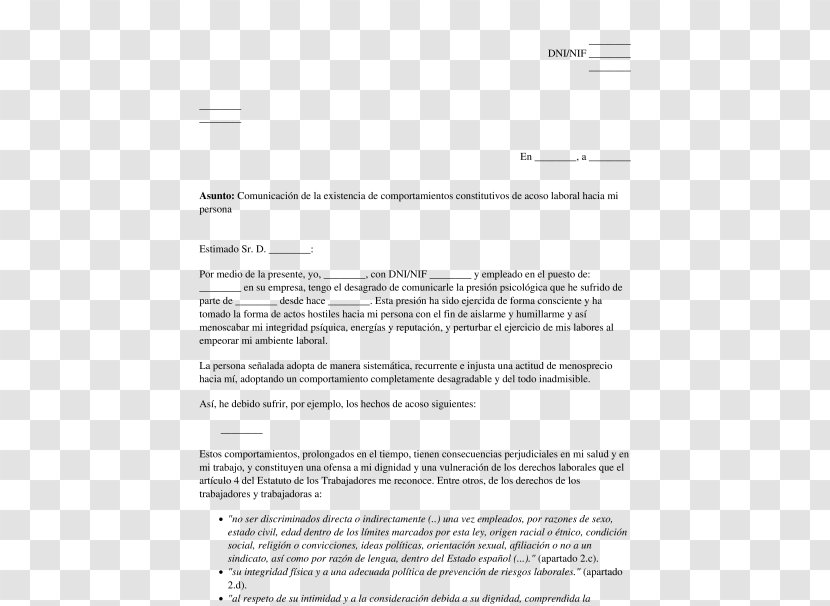 Mobbing Letter Labour Law Harassment Document - Communication - Ministerio Del Ambiente Transparent PNG