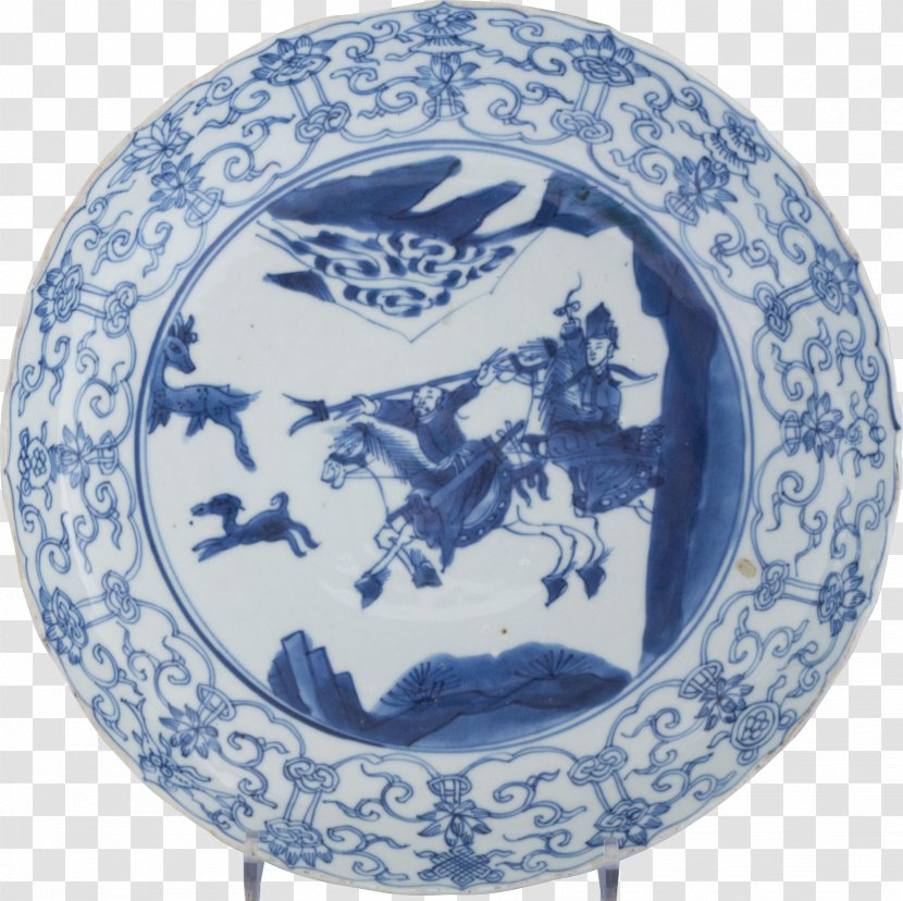 Blue And White Pottery Ming Dynasty Plate Chinese Export Porcelain Hunting - Kangxi Emperor Transparent PNG