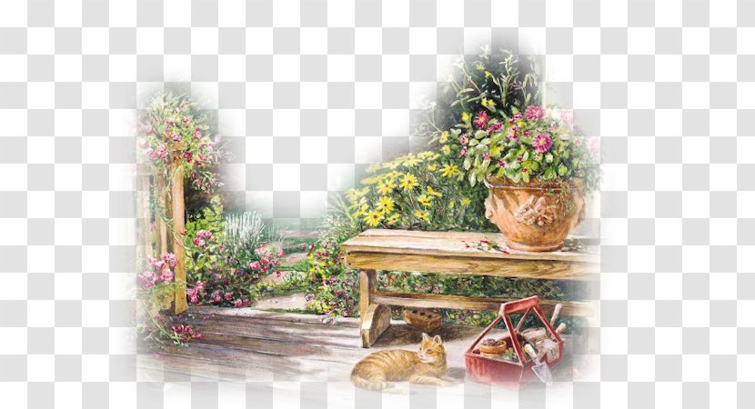 Garden Landscape Terrace Flowerpot - Painting - Center Transparent PNG