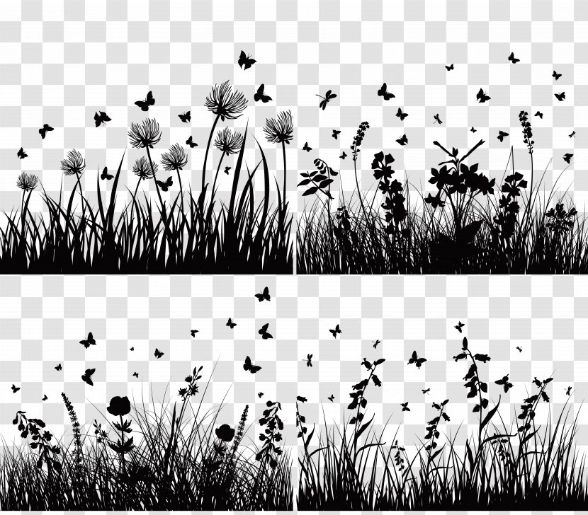 Flower Silhouette Royalty-free - Wildflower - Dandelion Flowers And Butterfly Silhouettes Transparent PNG