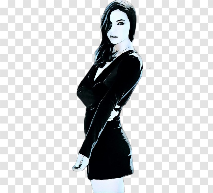 Fashion Illustration Black-and-white Black Hair Little Dress Model - Sleeve Style Transparent PNG