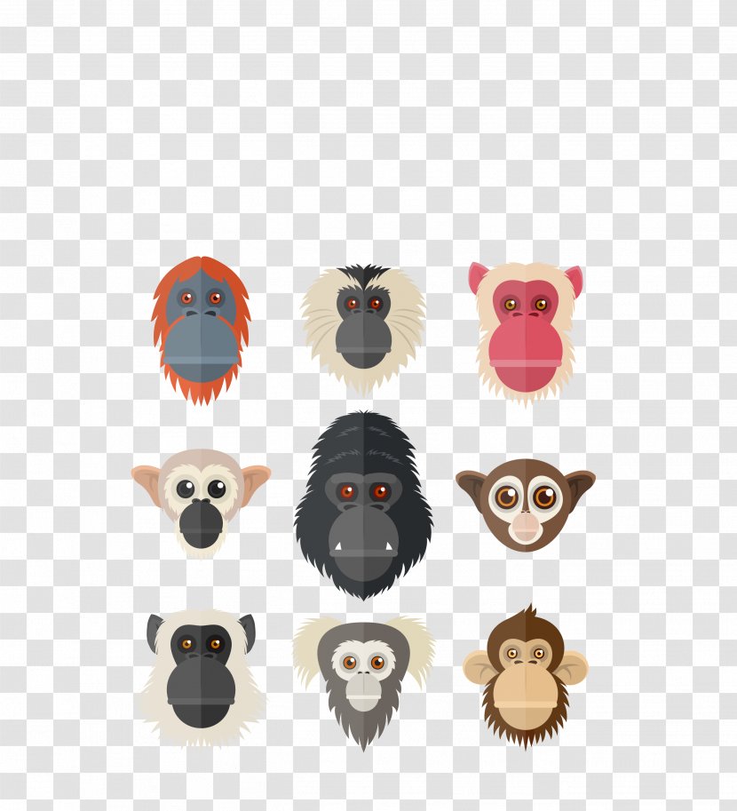 Gorilla Orangutan Primate Chimpanzee - Snout - Vector Color Monkey Face Nine Cartoon Transparent PNG