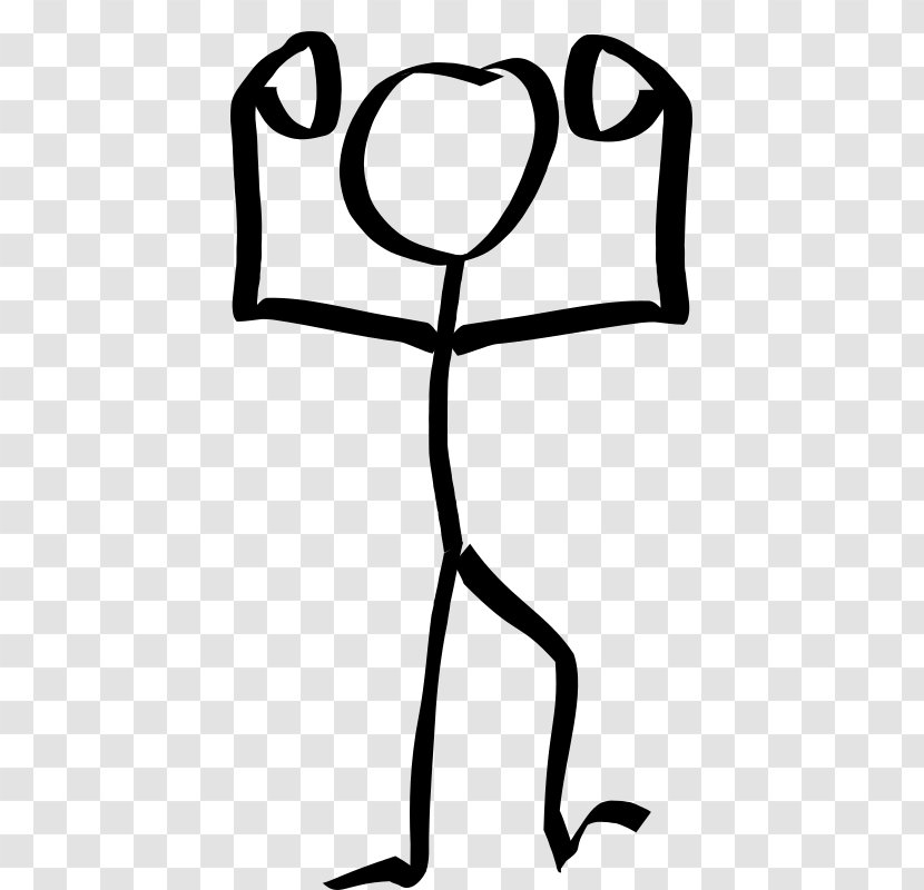 Stick Figure Drawing Clip Art - Black And White - Man Hands Up Transparent PNG