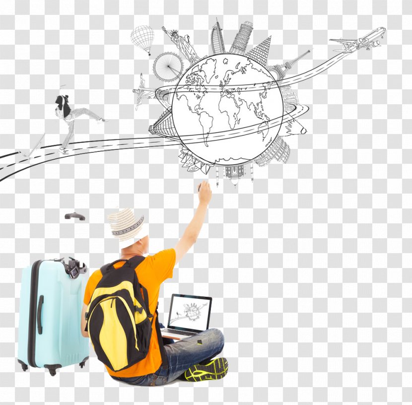 Travel Drawing Stock Photography - Cartoon - Traveler With Suitcase Buckle Clip Free HD Transparent PNG