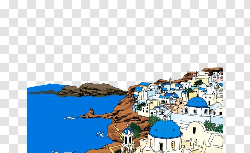 Poster Illustration - Vacation - Painted Seaside City Transparent PNG