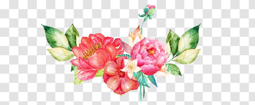 Watercolor Pink Flowers - Bouquet - Rose Family Artificial Flower Transparent PNG