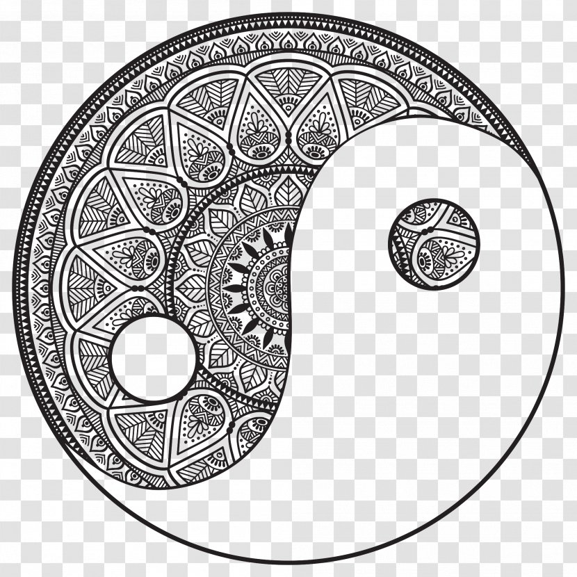 Mandala Coloring Book Drawing Yin And Yang Symbol - Monochrome Transparent PNG