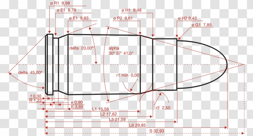 Cartridge Luger Pistol Bullet .357 Magnum - Blueprint Transparent PNG