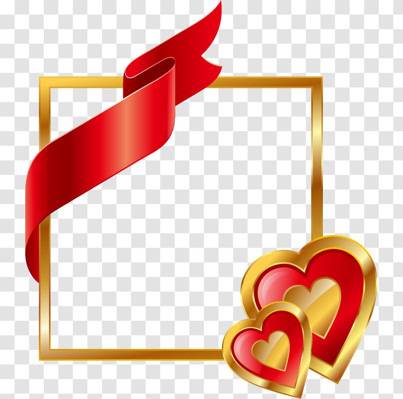 Red Heart Clip Art - Valentine S Day - Hand-painted Gold Frame Heart-shaped Pattern Transparent PNG