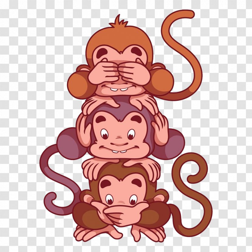 Three Wise Monkeys Cartoon Illustration - Cute Crowd Monkey Transparent PNG