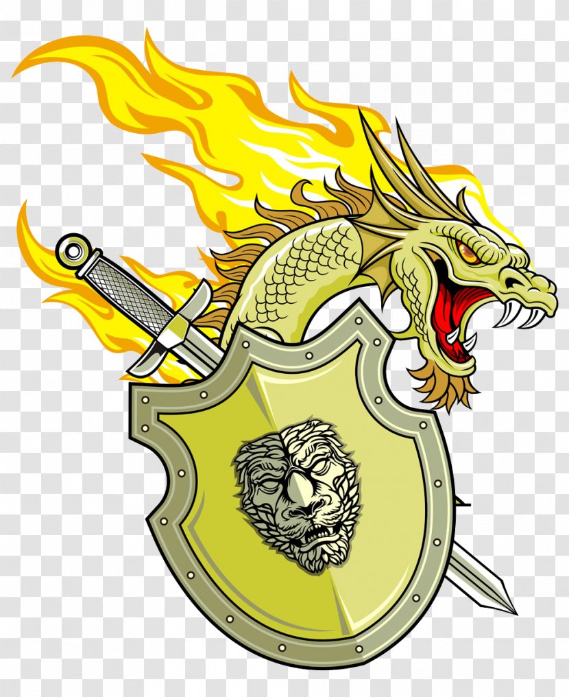 Dragon Shield Clip Art - Mythical Creature - Vector Transparent PNG