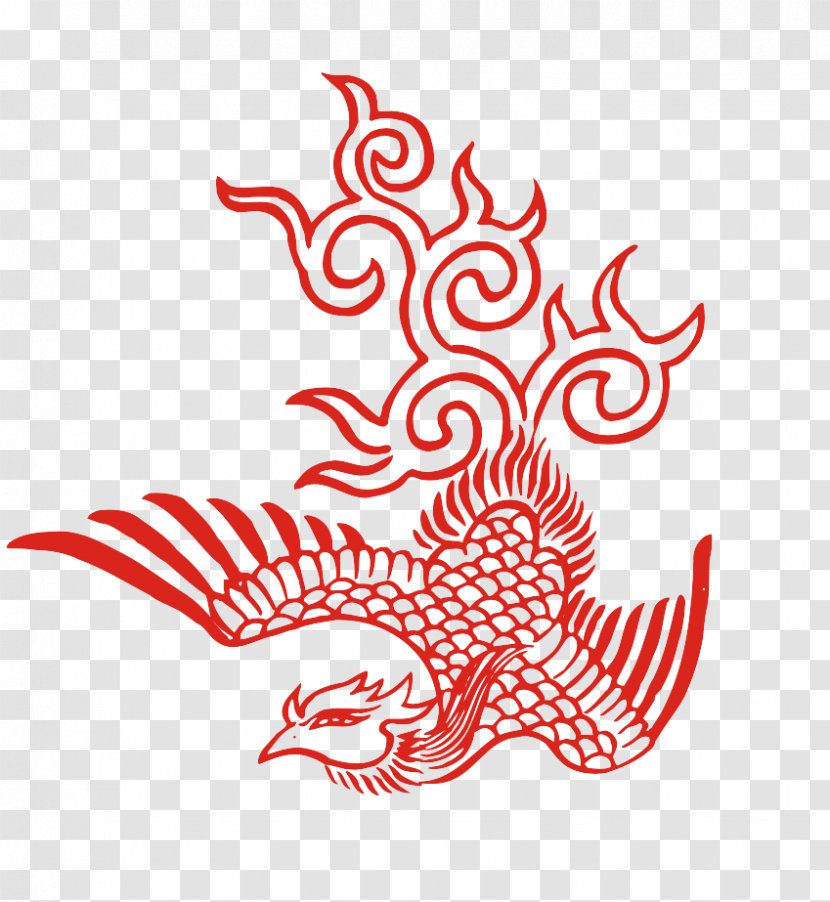 Fenghuang Motif Clip Art - Red - Phoenix Transparent PNG